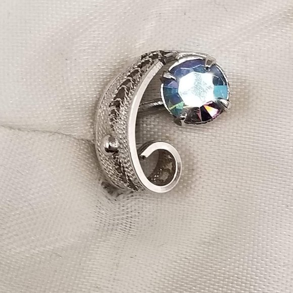 Dixelle Vintage Sterling Necklace & Screw-on Earring Set AB Rhinestone - Picture 9 of 13